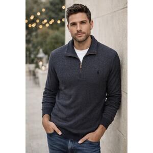 Polo Ralph Lauren Merino Wool Long Sleeve 1/4 Zip Polo Sweater Gray Men's XXL